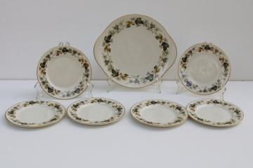catalog photo of vintage Royal Doulton England Larchmont leaves border china dessert set, cake tray & small plates 