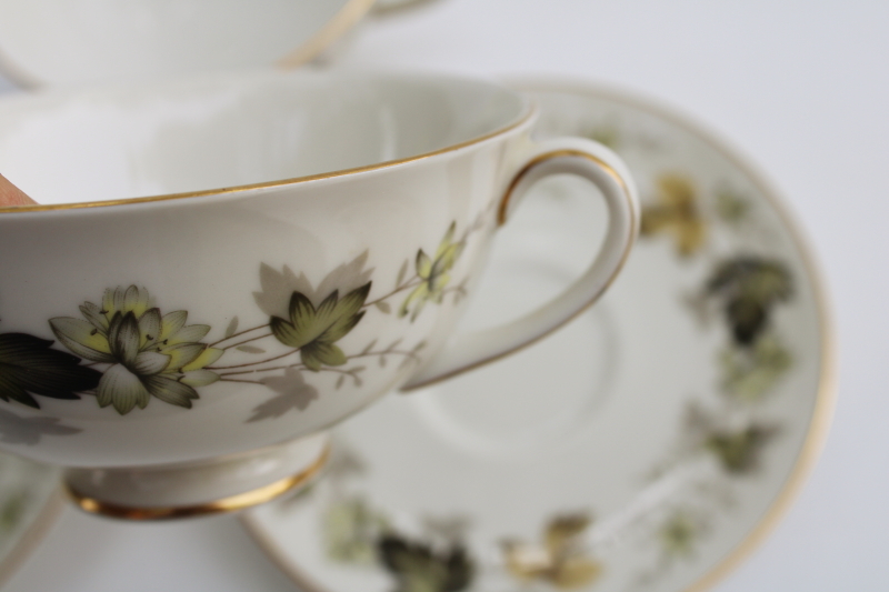 photo of vintage Royal Doulton English china cream soup or bouillon double handle cups and saucers, Larchmont pattern  #3