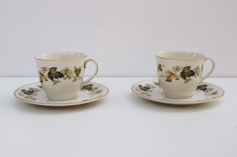 photo of vintage Royal Doulton English china tea cups and saucers, Larchmont leaves in brown & moody greens #1
