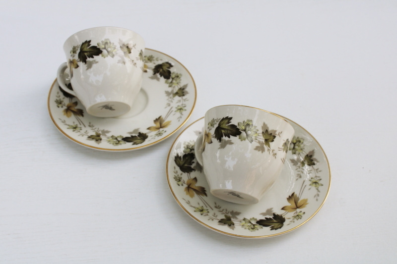 photo of vintage Royal Doulton English china tea cups and saucers, Larchmont leaves in brown & moody greens  #2
