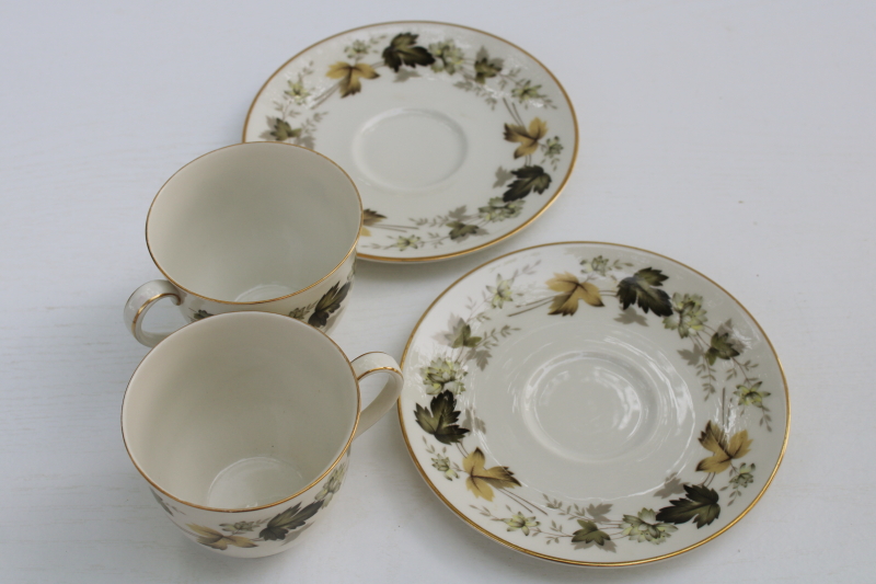 photo of vintage Royal Doulton English china tea cups and saucers, Larchmont leaves in brown & moody greens  #5