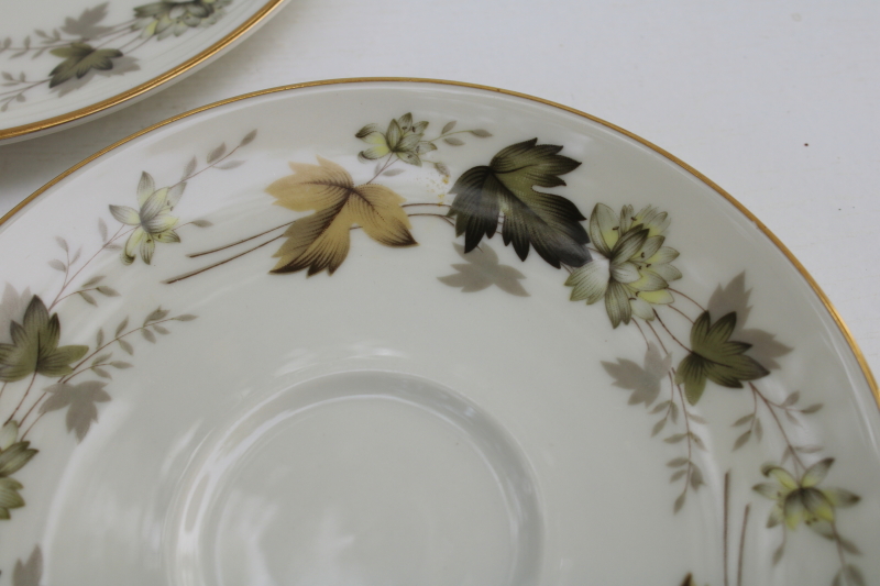 photo of vintage Royal Doulton English china tea cups and saucers, Larchmont leaves in brown & moody greens  #6