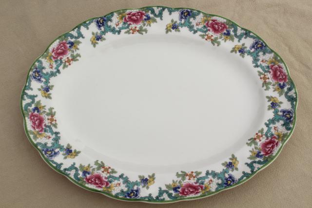 photo of vintage Royal Doulton Floradora green trim china platter, made in England #1