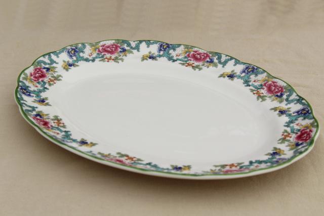 photo of vintage Royal Doulton Floradora green trim china platter, made in England #2