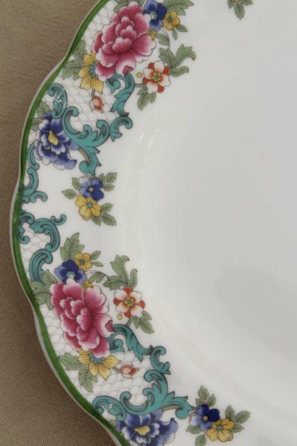 photo of vintage Royal Doulton Floradora green trim china platter, made in England #3