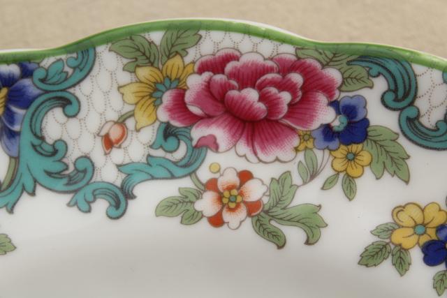 photo of vintage Royal Doulton Floradora green trim china platter, made in England #4