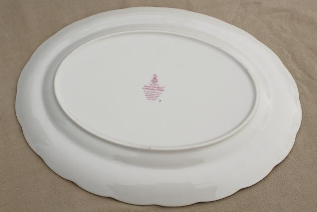 photo of vintage Royal Doulton Floradora green trim china platter, made in England #5