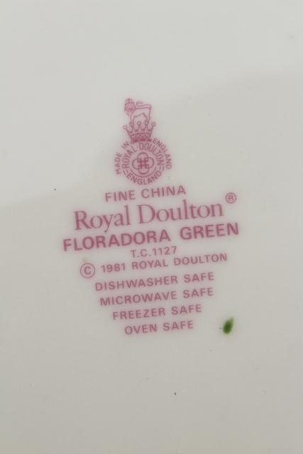 photo of vintage Royal Doulton Floradora green trim china platter, made in England #6