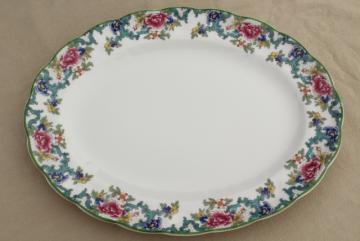 catalog photo of vintage Royal Doulton Floradora green trim china platter, made in England