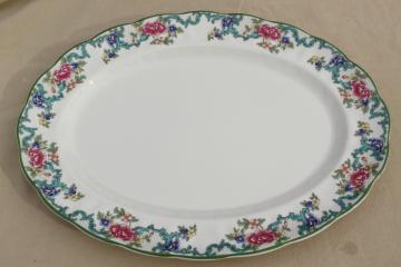 catalog photo of vintage Royal Doulton Floradora green trim china turkey platter, made in England