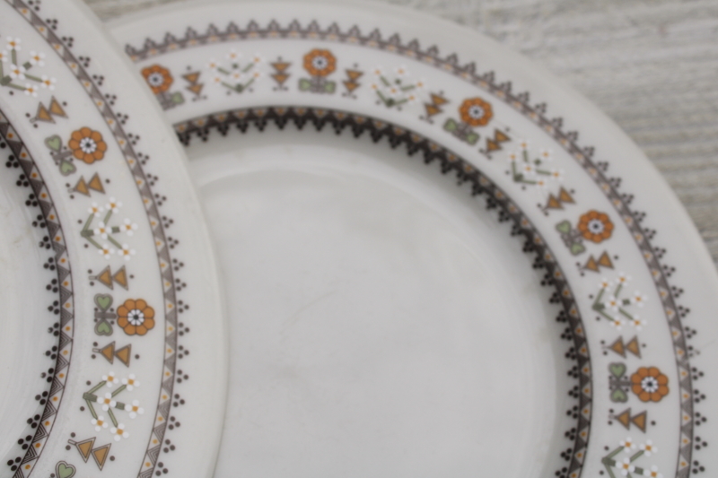 photo of vintage Royal Doulton Kimberley salad plates, folk art flowers border pattern #3