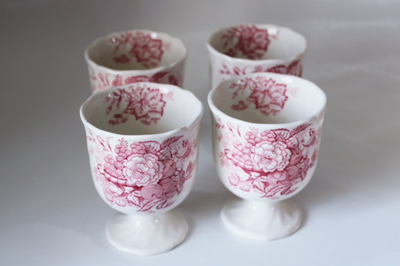 photo of vintage Royal Doulton Kirkwood red transferware floral egg coddlers, large open egg cups #2