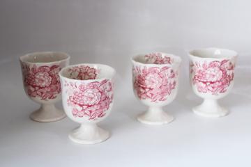 catalog photo of vintage Royal Doulton Kirkwood red transferware floral egg coddlers, large open egg cups