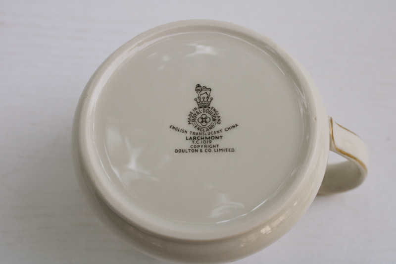 photo of vintage Royal Doulton Larchmont pattern china creamer, large cream pitcher leaf border in neutral colors  #2