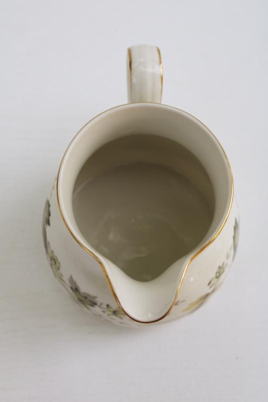 photo of vintage Royal Doulton Larchmont pattern china creamer, large cream pitcher leaf border in neutral colors  #3