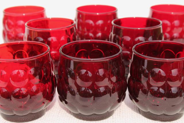 photo of vintage Royal Ruby red bubble pattern Anchor Hocking old fashioned lowball glasses #1