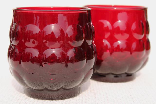 photo of vintage Royal Ruby red bubble pattern Anchor Hocking old fashioned lowball glasses #2