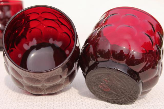 photo of vintage Royal Ruby red bubble pattern Anchor Hocking old fashioned lowball glasses #4