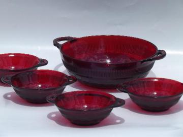 catalog photo of vintage Royal Ruby red glass berry bowls or fruit salad set, rays and ribs