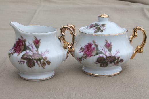 photo of vintage Royal Sealy - Japan moss rose china mini cream & sugar set #1