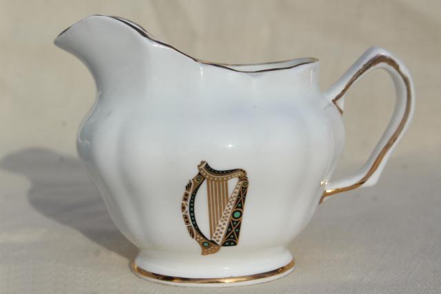 photo of vintage Royal Tara Galway Ireland fine bone china cream & sugar set, Irish harp pattern #2