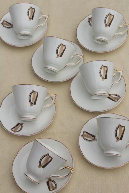 photo of vintage Royal Tara Galway Ireland fine bone china cups & saucers Irish harp pattern #1