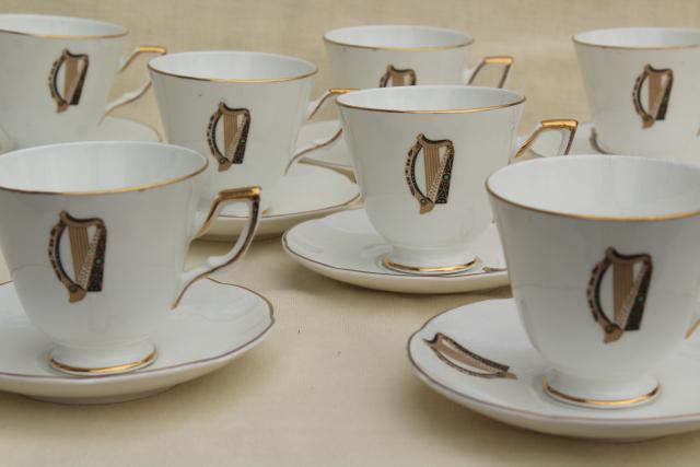 photo of vintage Royal Tara Galway Ireland fine bone china cups & saucers Irish harp pattern #2