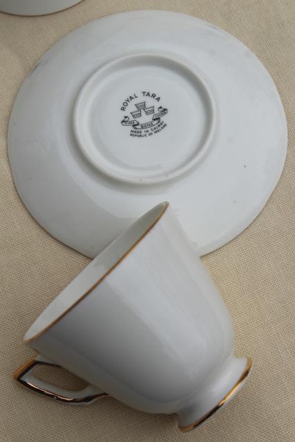 photo of vintage Royal Tara Galway Ireland fine bone china cups & saucers Irish harp pattern #6