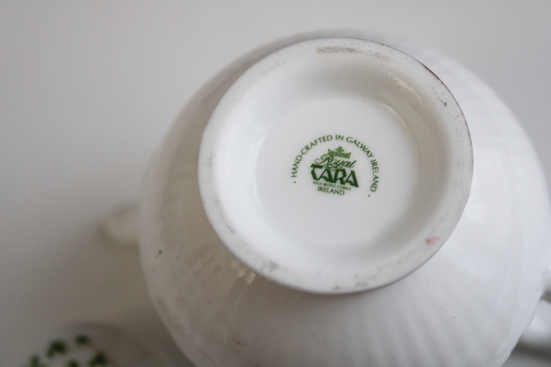 photo of vintage Royal Tara shamrock china mini teapot, childs size doll dishes Irish lucky clover pattern #4