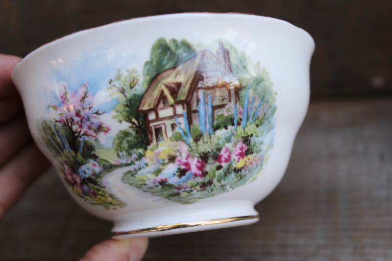 photo of vintage Royal Vale bone china cream pitcher & sugar bowl w/ English cottage scene  #2