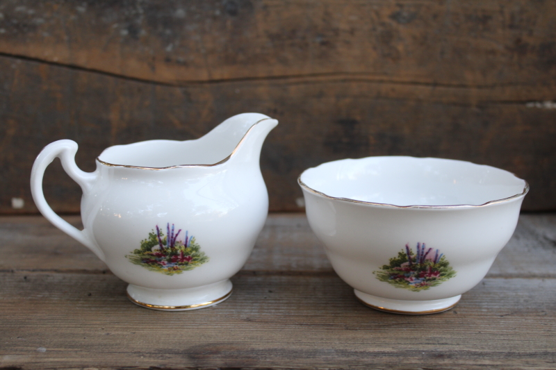 photo of vintage Royal Vale bone china cream pitcher & sugar bowl w/ English cottage scene  #4