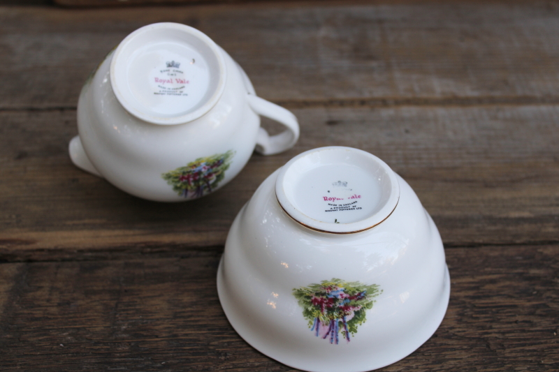 photo of vintage Royal Vale bone china cream pitcher & sugar bowl w/ English cottage scene  #6