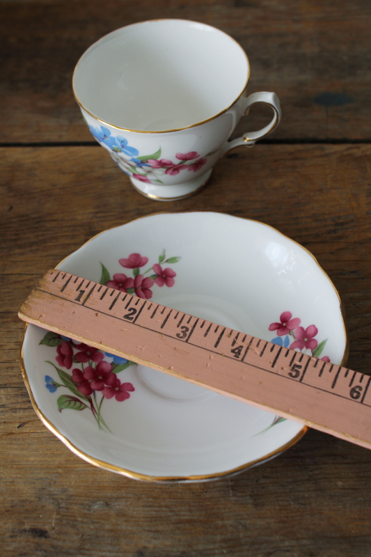 photo of vintage Royal Vale bone china tea cup & saucer phlox flowers pink blue and white #3