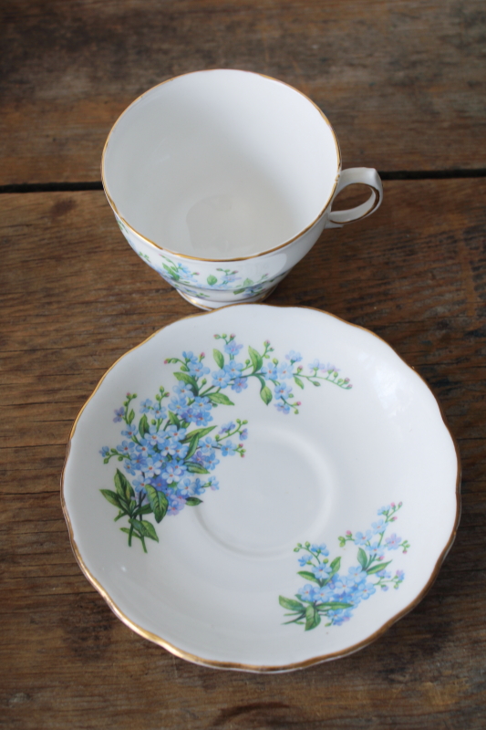 photo of vintage Royal Vale bone china tea cup & saucer tiny blue flowers forget me nots  #2