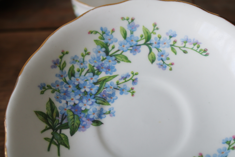 photo of vintage Royal Vale bone china tea cup & saucer tiny blue flowers forget me nots  #3