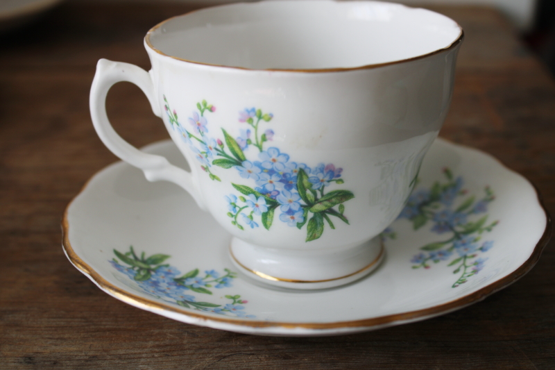 photo of vintage Royal Vale bone china tea cup & saucer tiny blue flowers forget me nots  #4