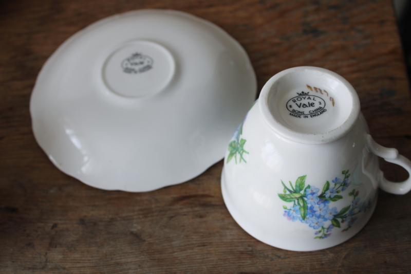 photo of vintage Royal Vale bone china tea cup & saucer tiny blue flowers forget me nots  #6