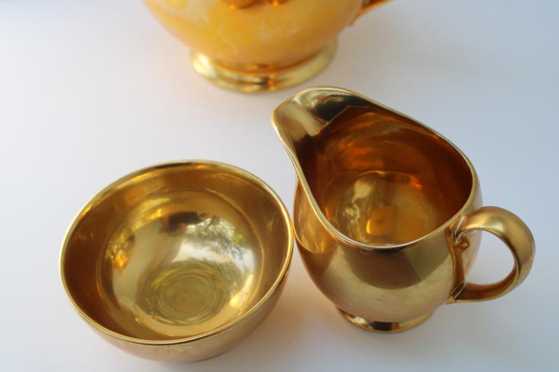 photo of vintage Royal Winton Golden Age encrusted gold teapot, cream pitcher, sugar bowl set #4