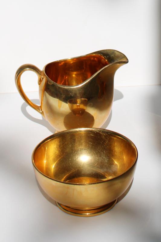 photo of vintage Royal Winton Golden Age encrusted gold teapot, cream pitcher, sugar bowl set #6