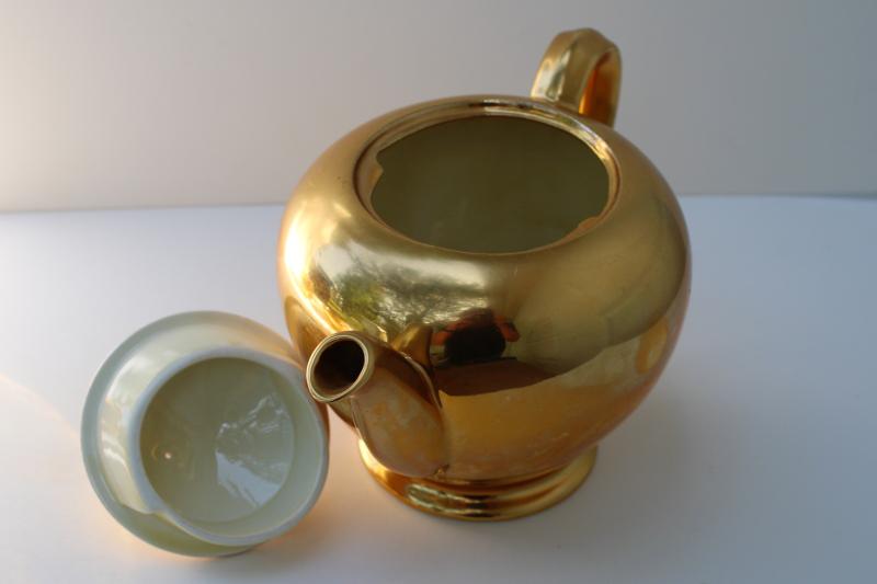 photo of vintage Royal Winton Golden Age encrusted gold teapot, cream pitcher, sugar bowl set #7