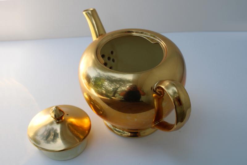 photo of vintage Royal Winton Golden Age encrusted gold teapot, cream pitcher, sugar bowl set #9