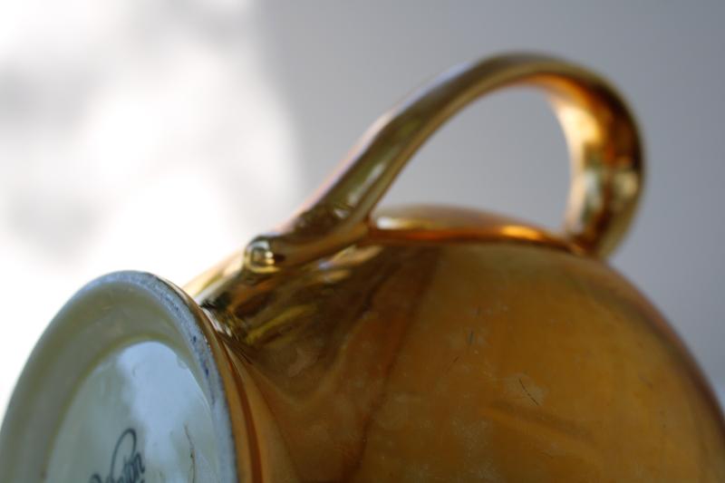 photo of vintage Royal Winton Golden Age encrusted gold teapot, cream pitcher, sugar bowl set #11