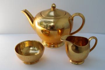 catalog photo of vintage Royal Winton Golden Age encrusted gold teapot, cream pitcher, sugar bowl set