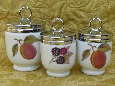 photo of vintage Royal Worcester china egg coddlers lot, Evesham orchard fruit #1