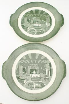 vintage Royal china Colonial Homestead serving trays, antiques & barn wood print in green