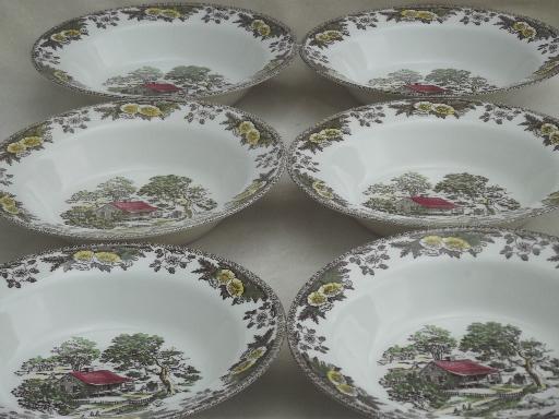 photo of vintage Royal china Fair Oaks transferware, 6 large soup serving bowls #2