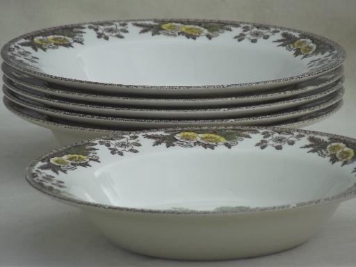 photo of vintage Royal china Fair Oaks transferware, 6 large soup serving bowls #3