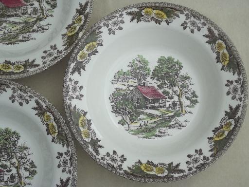 photo of vintage Royal china Fair Oaks transferware, 6 large soup serving bowls #4