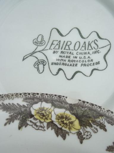 photo of vintage Royal china Fair Oaks transferware, 6 large soup serving bowls #6