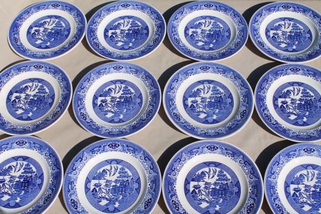 photo of vintage Royal china Willow Ware blue & white dinner plates #1